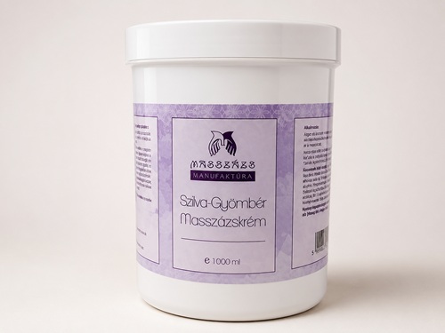 (KRÉM) SZILVA - GYÖMBÉR MASSZÁZSKRÉM 1000 ml. PARAFFIN BÁZISÚ MASSZÁZSKRÉM. MASSZÁZS MANUFAKTÚRA.